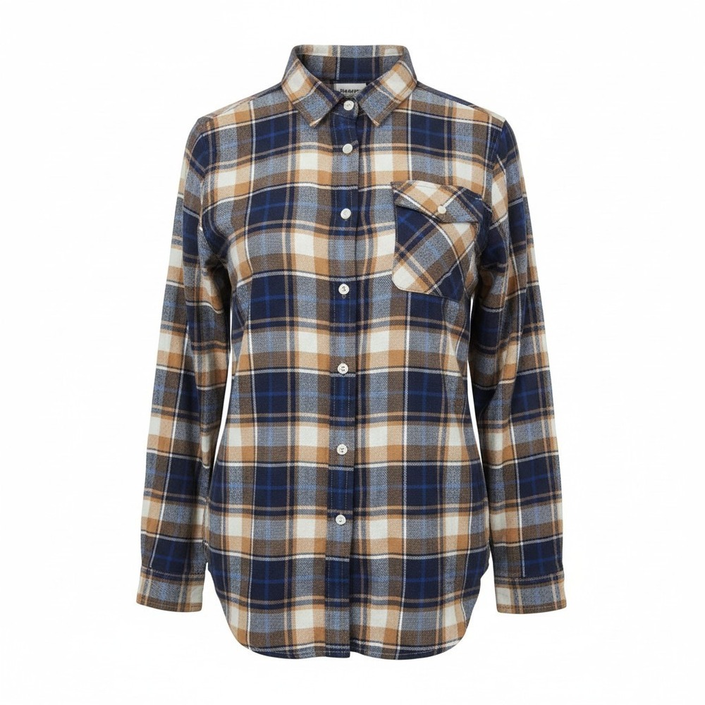 The North Face Women's L Flannel Shirt Blue Brown Plaid Long Sleeve Button Front